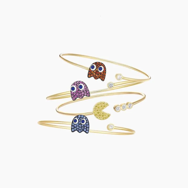 

Fashion My Childhood Mini Pac-Man Beans Cuff Bangle 925 Sterling Silver Zircon Clyde Eat Pixel Charm Bangle Pac Wedding Jewelry