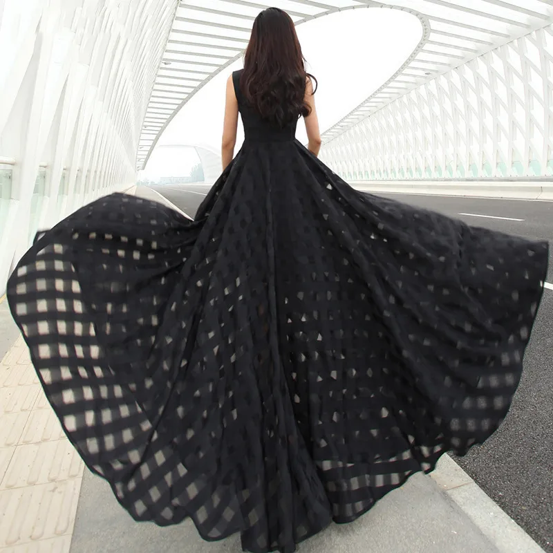 Uni Imprimé Soirée À Modeste Maxi Belle Elégante Manches Xxs Taille white Femme Carreaux De Black Dress Robe 2017 Dress Haute Sans 7xl Grande PqwYIOZ