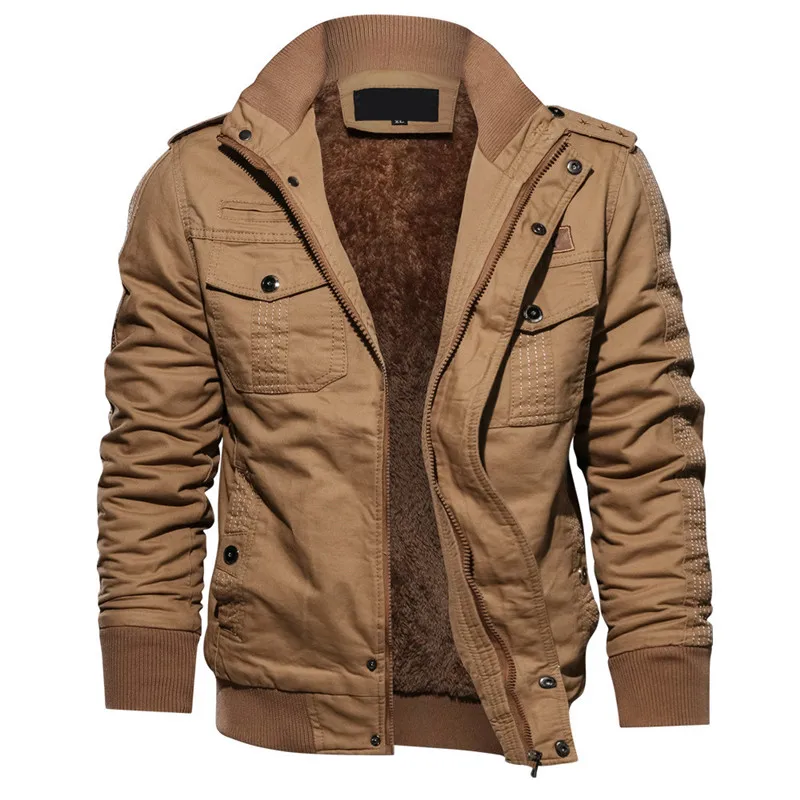 

New autumn and winter men's jacket casual plus velvet jacket warm cotton coat Solid color