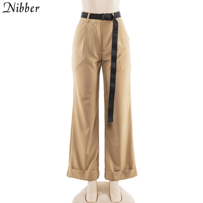 Nibber Модные женские свободные расклешенные брюки с высокой талией, украшенные ремнем, повседневные брюки, новинка, хит, черные, хаки, уличные обтягивающие штаны