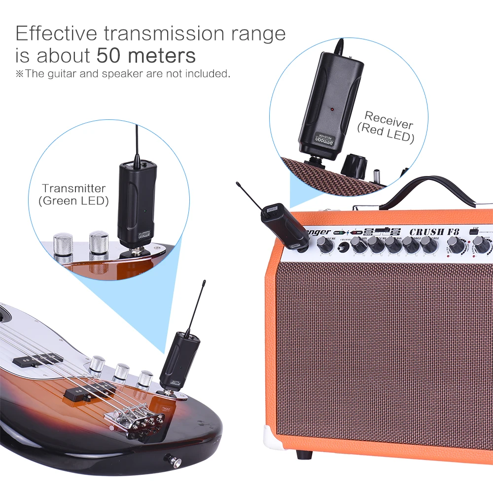 Ammoon аудио беспроводной гитарный приемник-передатчик система передачи гитары Набор для электрогитары бас скрипки Гавайские гитары