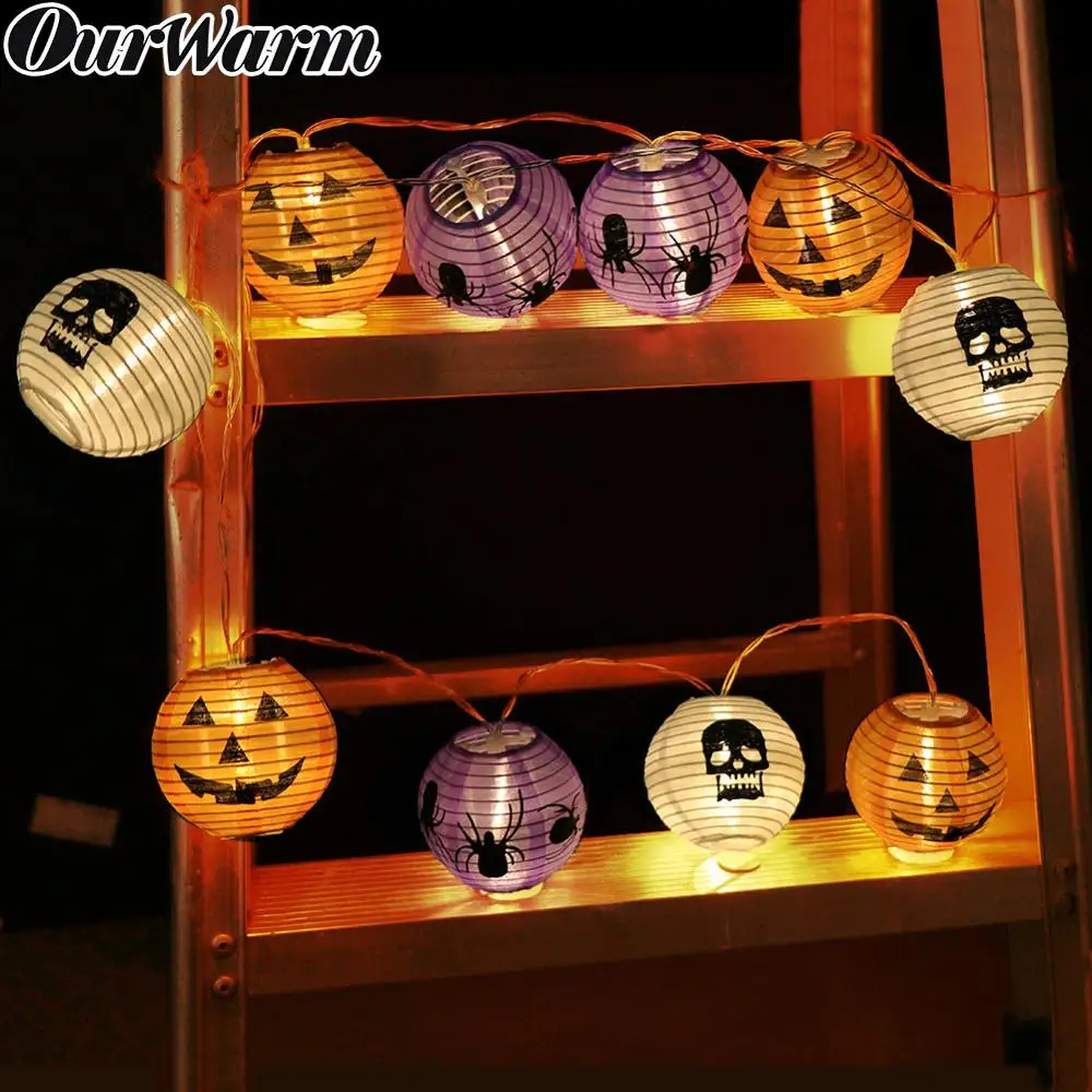 

OurWarm 120cm Halloween Party Pumpkin Lantern LED String Lights 10 Heads LED Garland Outdoor Indoor Decoration Battery Powered