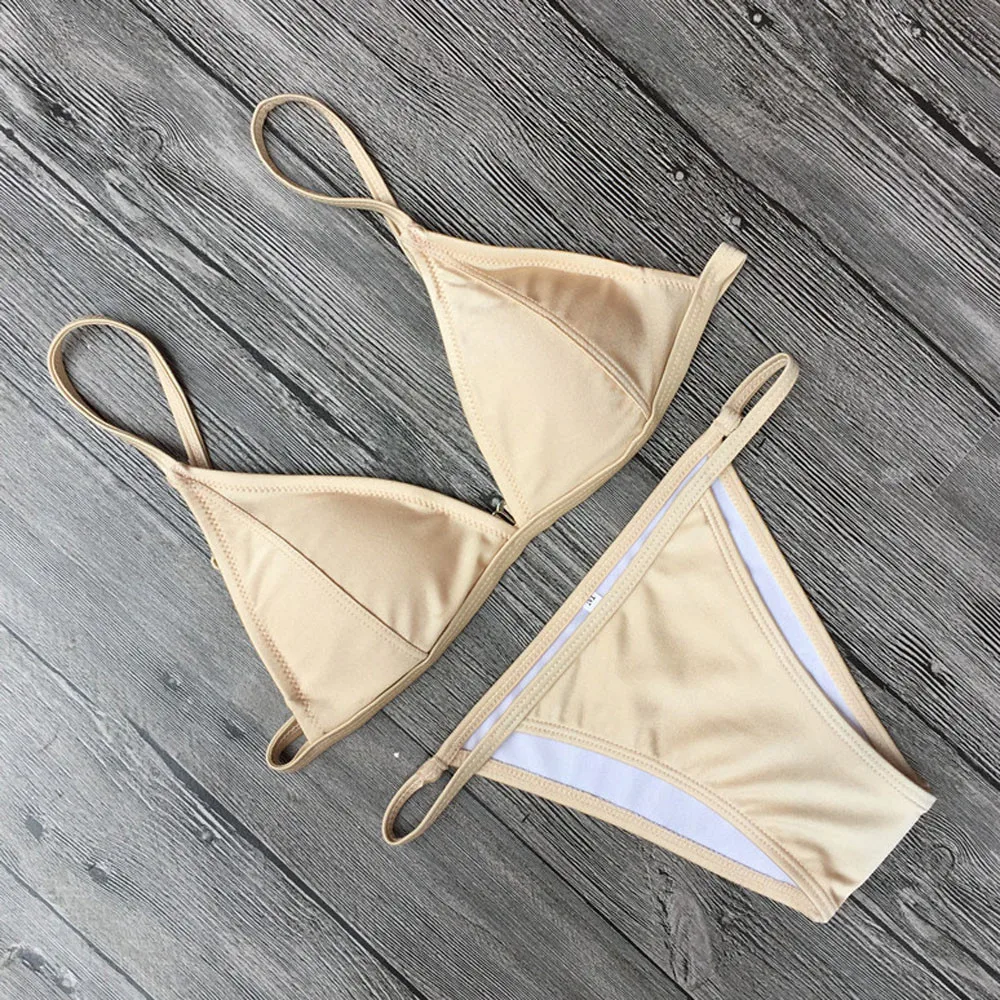 

KLV 2016 Brazilian Bikini Sexy Women Push-Up Padded Bra Beach Bikini Set Swimsuit Swimwear Summer Mesh solid Swimsuit Beach