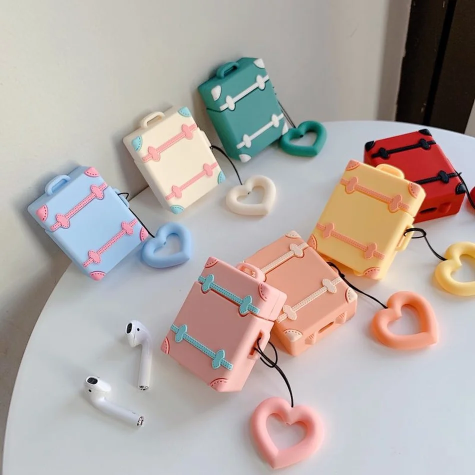 

3D Vintage Suitcase Earphone Case For Airpods 2 Case Cute Flower Cover Ring For Apple Air pods 2 Headphone Case Protective Bag