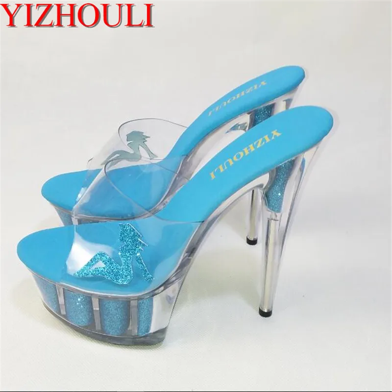 YIZHOULI/шлепанцы на высоком каблуке 15 см Клубная обувь для ночного клуба пикантная