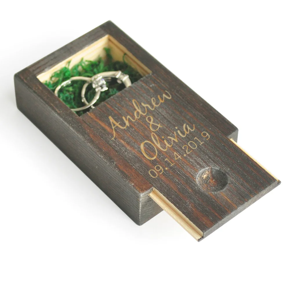 Заказная коробка для свадебных колец, персонализированная деревянная коробка для свадебных колец, деревенский держатель свадебных колец, шкатулка для украшений