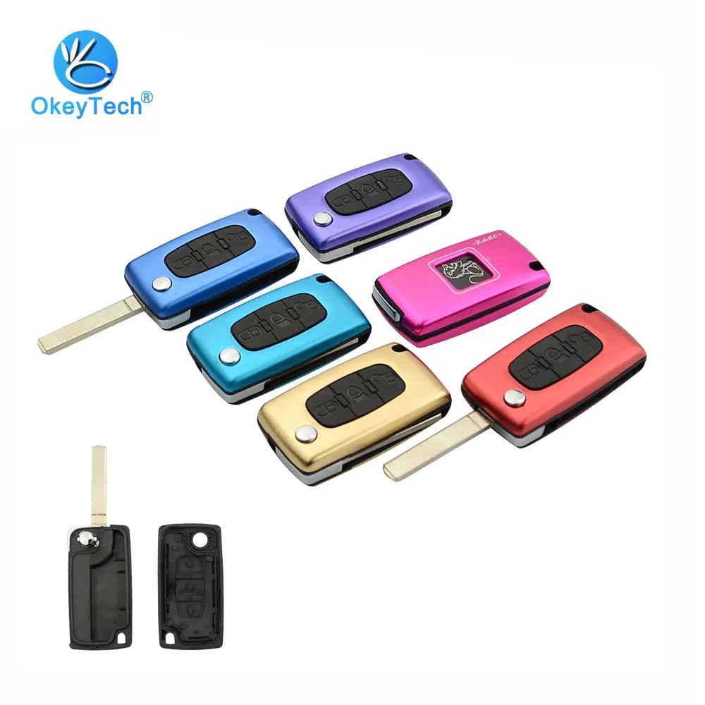 OkeyTech-Botón de luz VA2 sin ranura, carcasa de llave sin batería para Peugeot Partner 306 407 Citroen Berling C2 C4 C6 C8