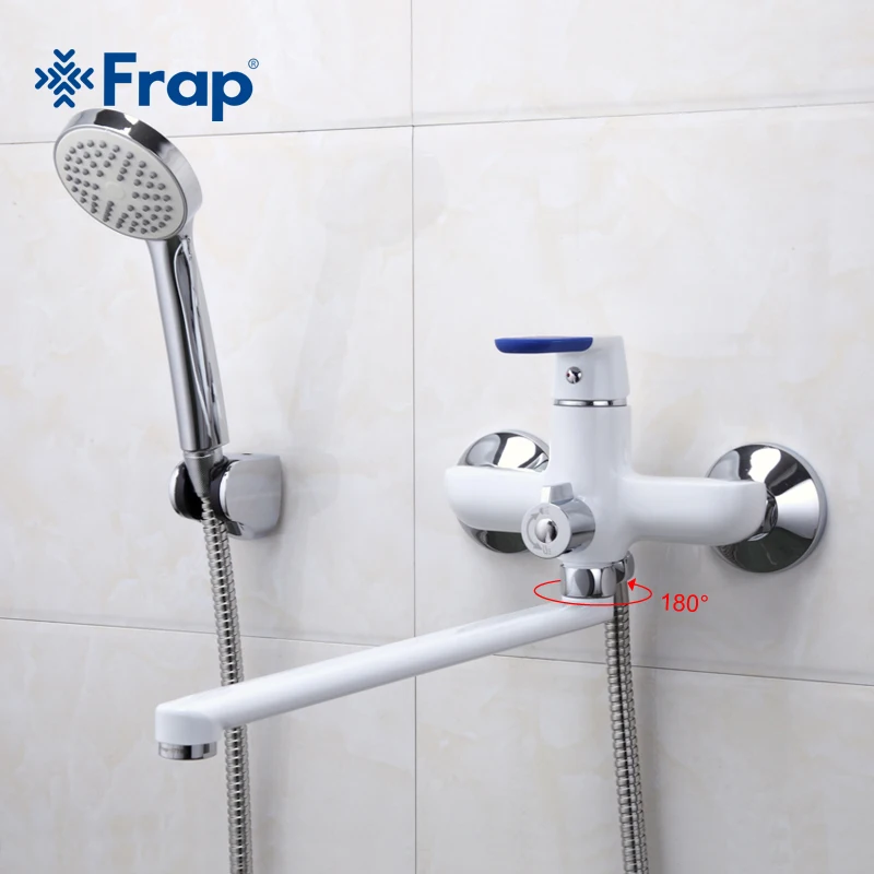 Online Frap Moderne Stil Bad Wasserhahn Wand Montiert Kalt und Warmwasser Mischbatterie Multi Farbe Griff Abdeckung Entscheidungen 35cm lange Nase F2234