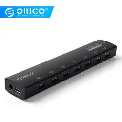 ORICO Алюминий 7 Порты USB3.0 концентратор с адаптер для сплитера питания с 2 Порты BC1.2 Интерфейс-черный (AS7C2-BK)