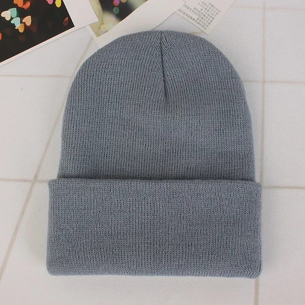 Light grey Cap Зимние шапки для женщин, Новые Вязаные шапки, одноцветные милые шапки для девочек, осенние женские шапки, теплые шапки, Женская Повседневная шапка - Цвет: Light grey Cap