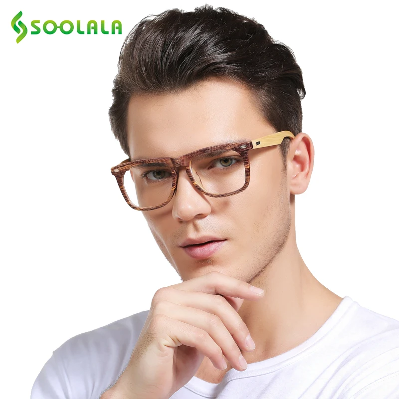 

SOOLALA Oversized Wood Bamboo Frame Mens Reading Glasses Full Rimmed Ladies Presbyopia Reading Glass Eyeglasses +0.5 1.5 to 4.0