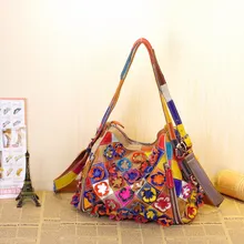 2016 Top Neue Ankunft Zwei Tasche Personalisierte Einzigartige Handgemachten Mehrfarben Blume Rindsleder Schulter kreuzkörper Handtasche der Frauen