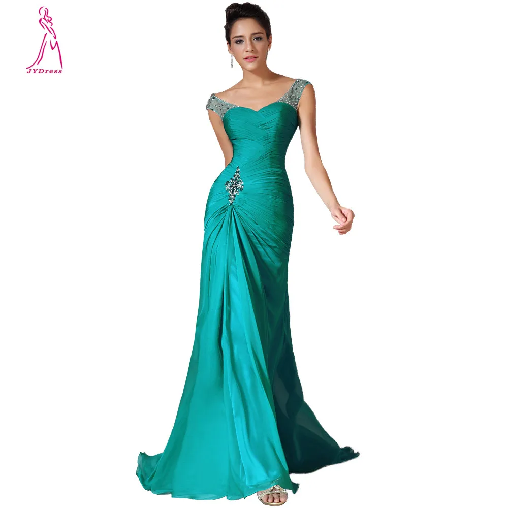 JY Best Selling Mermaid Long Green Evening Dress Chiffon Pleat