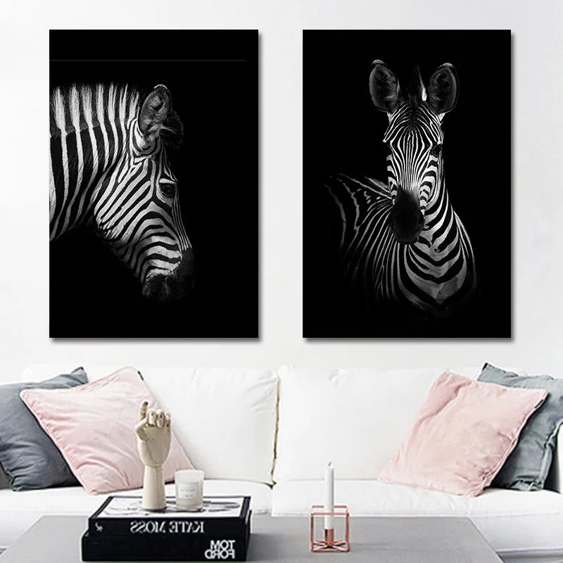 Nordic Canvas Painting Black White Giraffe Elephant Zebra Print Picture Animal Wall Art Poster Living Room Bedroom Home