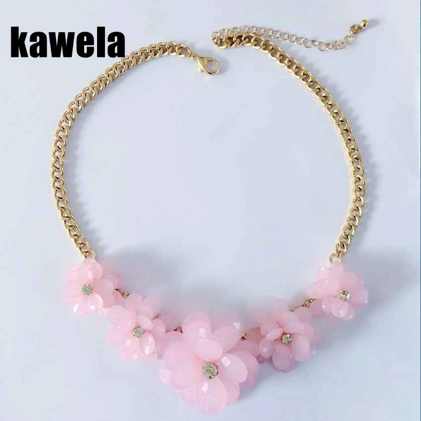 

Free Shipping Pink Crystal Flower Necklace, Hand making flower necklace