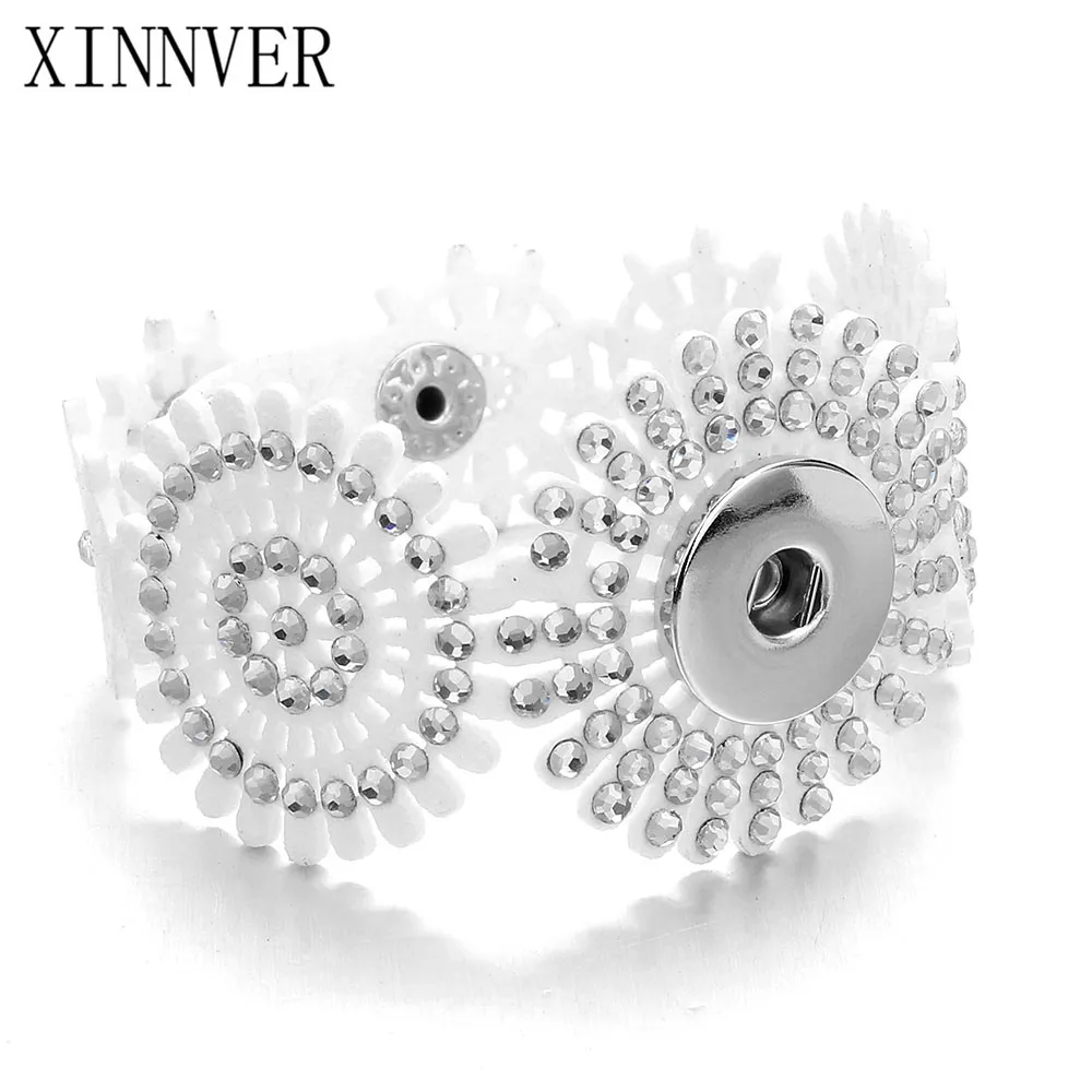

10 Style White Leather Snap Button Bracelet fit 18mm Snap Jewelry Handmade Snap Braided Leather Bracelets Christmas Gift