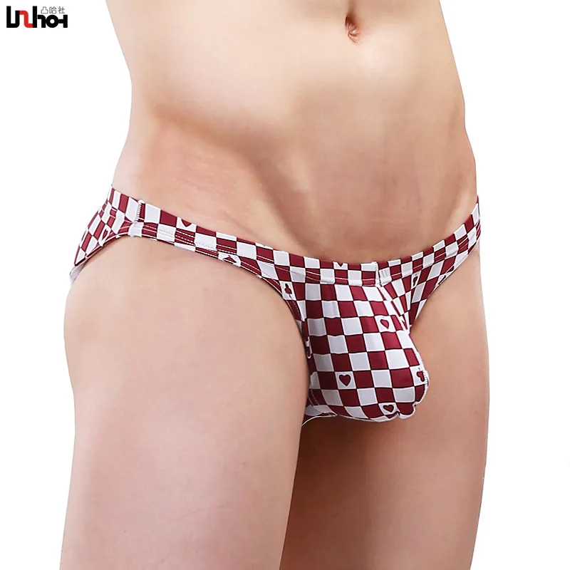 

Sexy Underwear Men Briefs Shorts Ice Silk Underpants Male Plaid U Convex Pouch Low Waist Panties Cueca calzoncillos M-XXL