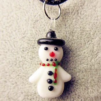 

6pcs Custom new Hand made Murano Glass Christmas Snowman art figurines pendant miniature cute ornaments DIY Necklace accessories