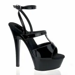 Выпечки лаком, водонепроницаемый stand.15cm черный с ремешками на лодыжках пикантные сандалии, обувь для танцев