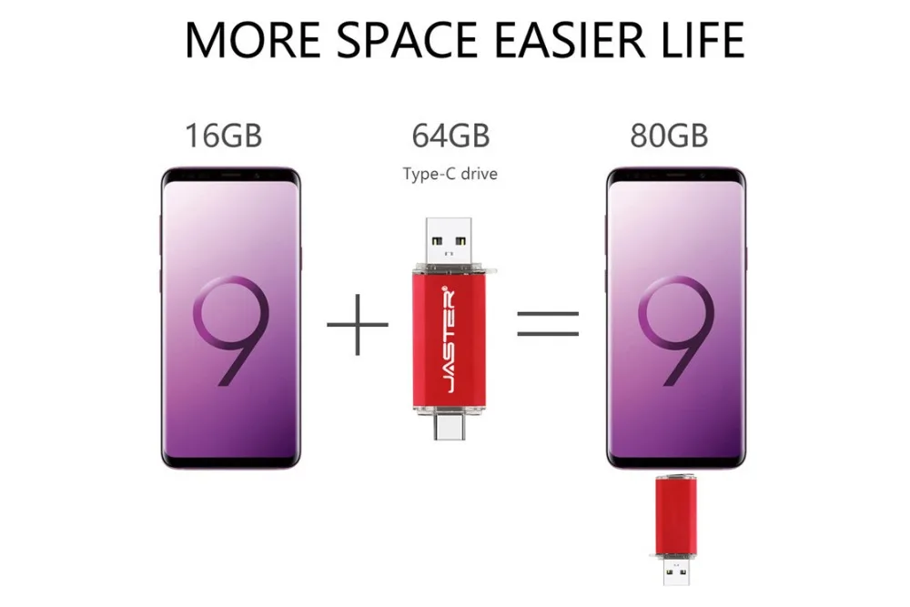 JASTER USB 3,0 type-C OTG USB флешка 64 ГБ 32 ГБ 16 ГБ ручка-накопитель смартфон память Мини USB флешка type-C 3,1 двойной разъем