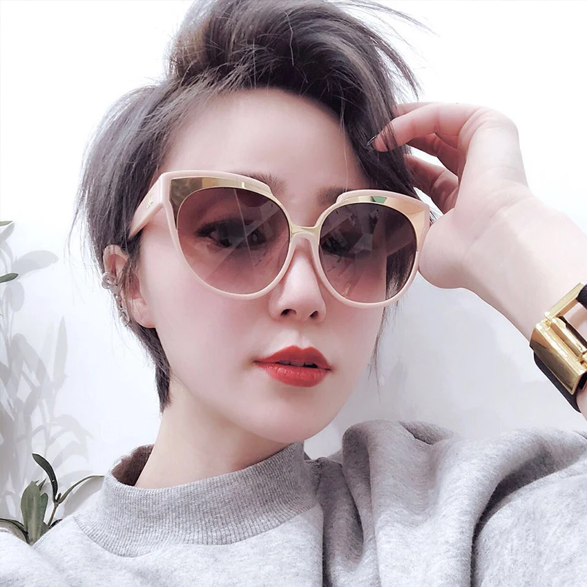 Retro classic Cateye Sunglasses Women Metal patch Vintage Gradient Glasses Luxury brand Cat eye Sun glasses Female Eyewear UV400