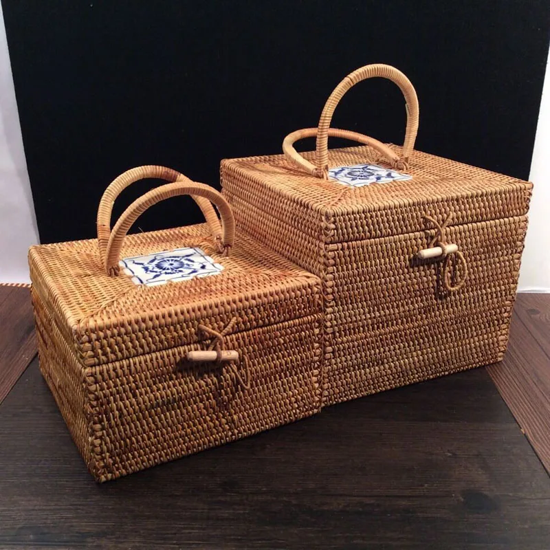 

vintage cosmetic jewelry box makeup organizer rattan boxes with lids tea tin rattan storage box bins sundries organizador large