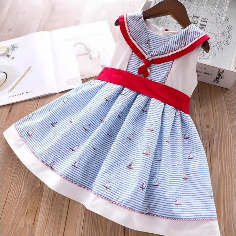 Летнее платье для девочек г. Модное детское Хлопковое платье высококачественная одежда для девочек платья для маленьких девочек в морском стиле милая детская одежда