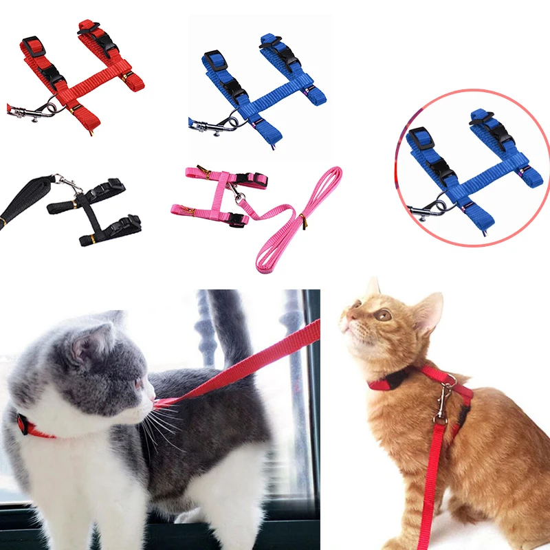 

Cat Adjustable Harness Collar Nylon Leash Lead Safety Walking Rope Pet Supply
