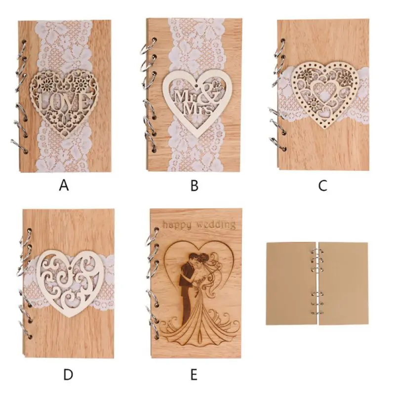 

Happy Wedding Wooden Notebook Couple Notebook Lasercut Wood Journal Wedding Decoration Party Christmas Crafts Decorative