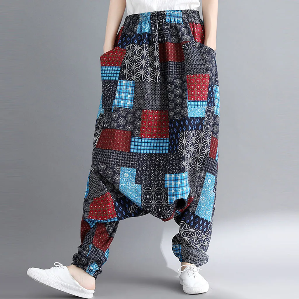 B Womail, женские брюки, летняя мода, Boho, хиппи, для девушек, с принтом, свободные штаны, мешковатые брюки, высокая талия, длинные штаны, пляжные,, M531 - Цвет: B