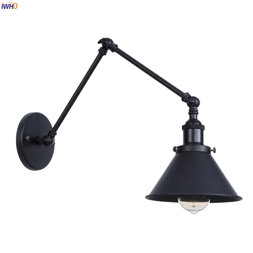  IWHD Black Retro LED Wall Lights Fixtures Wandlamp Iron Swing Long Arm Vintage Wall Lamp Sconces Lo - 32891246283