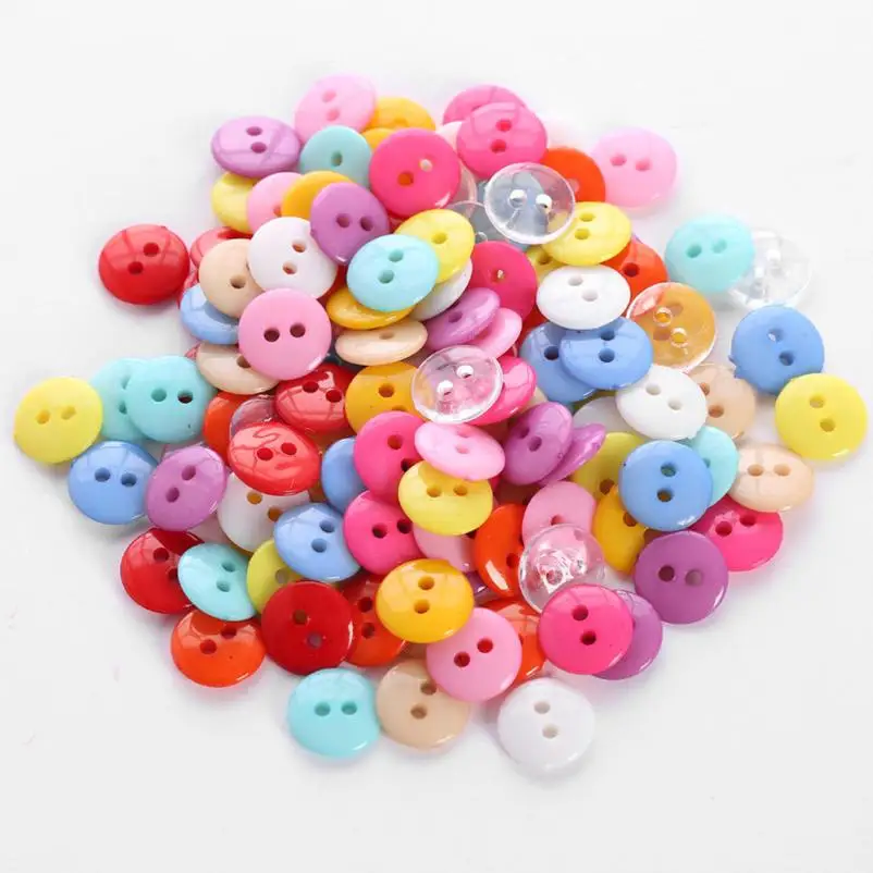 

100pcs 2 holes Buttons round Multicolor Fastener Double Eye Bread Button Children's Color Diy Buttons 2O0416