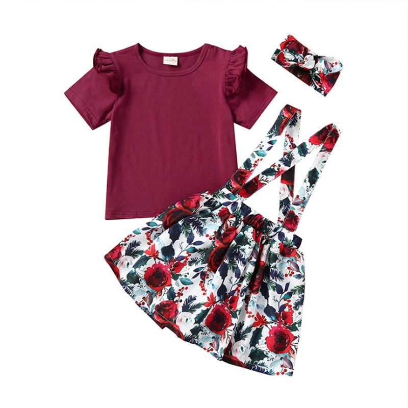 

Kids Baby Girls Clothing Set 2019 Fashion Flying Sleeves T-shirt+Suspender Skirt Toddler Child Girl Clothing Outfits For 1-3Y