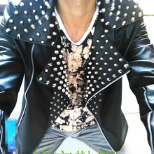 Хит, новинка, мужская кожаная куртка для выступлений в стиле панк, не в основном, с заклепками, мотоциклетная мужская кожаная куртка, мужские костюмы для сцены, певицы