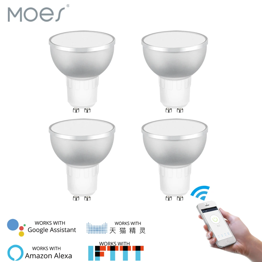 

WiFi Smart LED Light Bulb 2700-6500k RGBCW Warm White Daylight Multicolor 50W Equivalent Work with Alexa Google Home GU10 4 Pack