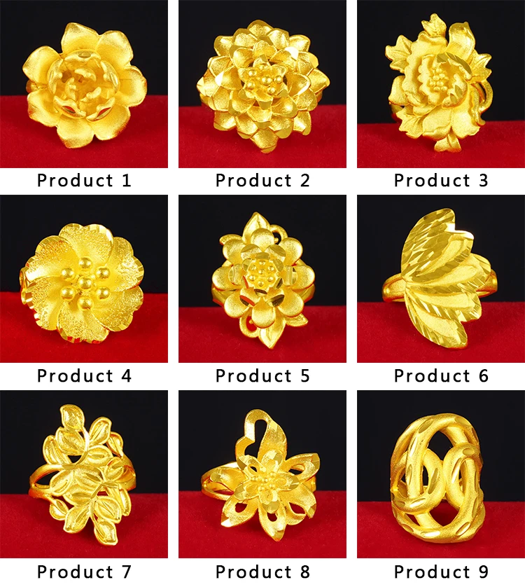 Popular Vietnam Sand Gold Open Women's Ring Delicate 3D Flower No Fade Plated Fist Knuckles Rings for Women unusual goods