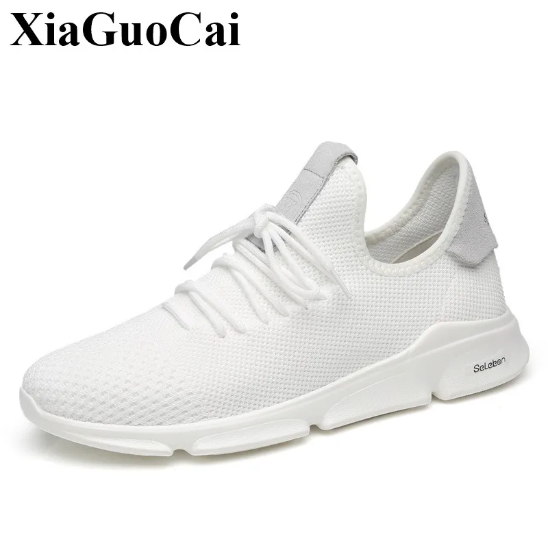 New White Shoes for Men Breathable Mesh Lace up Sneakers Anti skid Wear