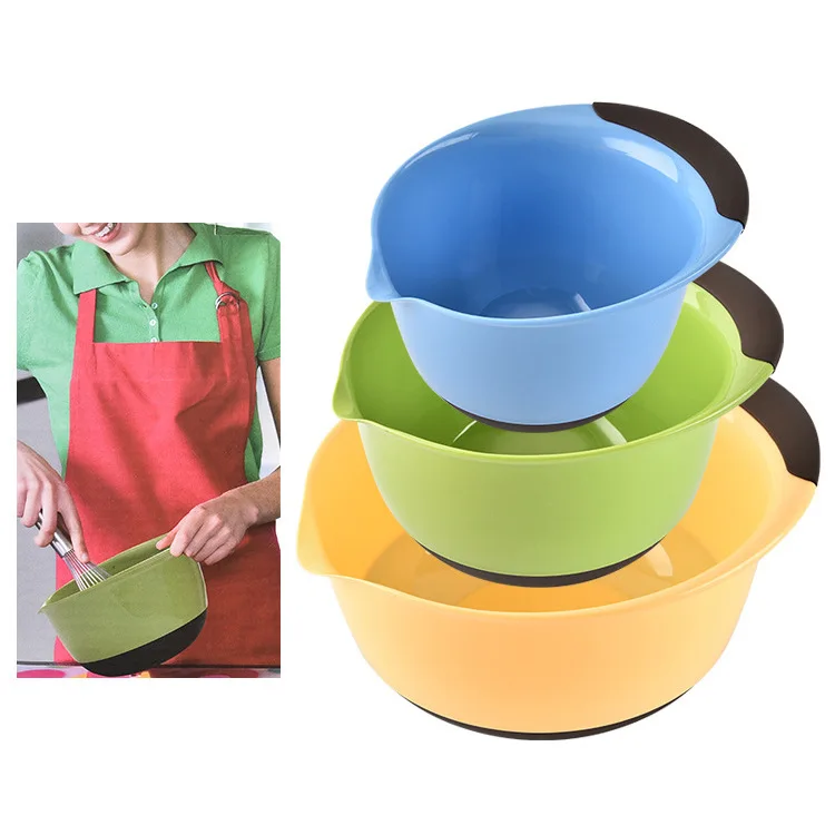 Kitchen Baking Salad 3 Piece Plastic Mixing Bowl Set Nesting Mixing