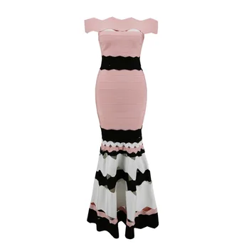 

2020 New Women Dress Slash Neck Sleeveless Patchwork Party Evening Maxi Bandage Dress Vestidos