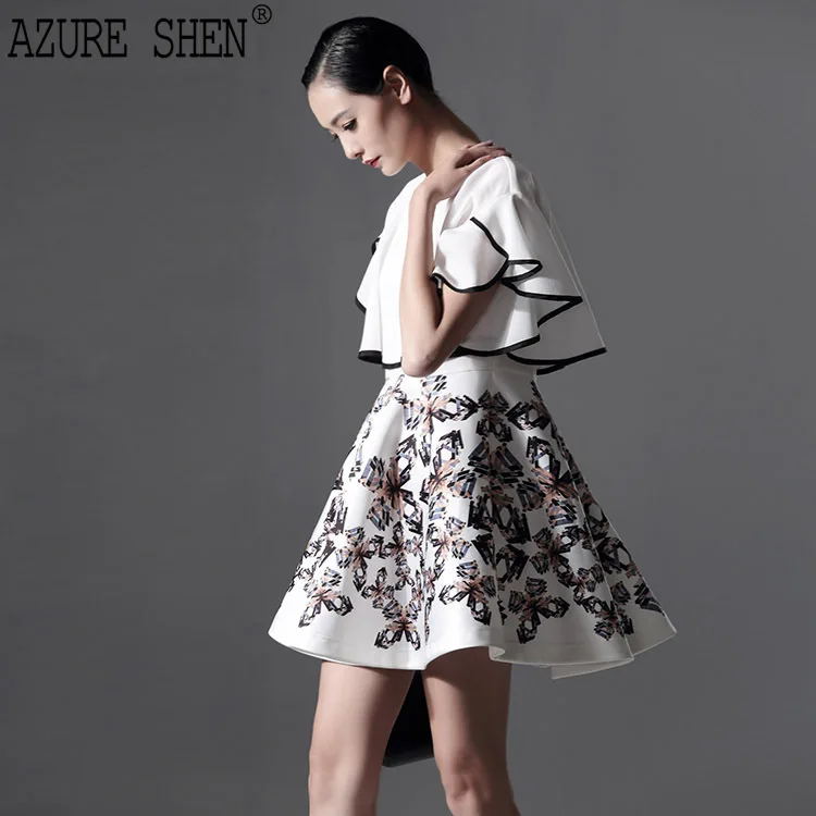 [AZURESHEN] Su Misura 2017 di Modo di Estate Foglia di Loto Manica Split Comune di Stampa Della Farfalla Vestito di Spessore AZ12930S