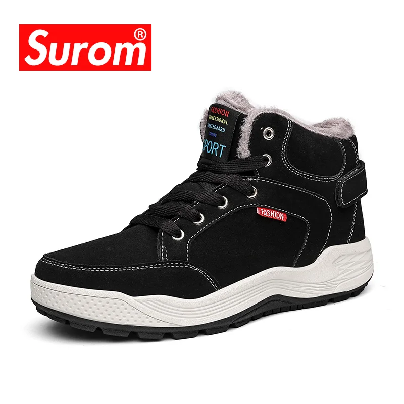 

SUROM Flock Winter Ankle Boots For Male Botas Plush Men Snow Boots Warm Outdoor Shoes With Fur Fashion Plus Big Size 46 47 48