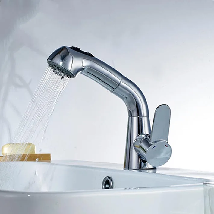 

Chrome Finish Pull out Basin Faucet Single Handle Deck Mount Mixer Tap