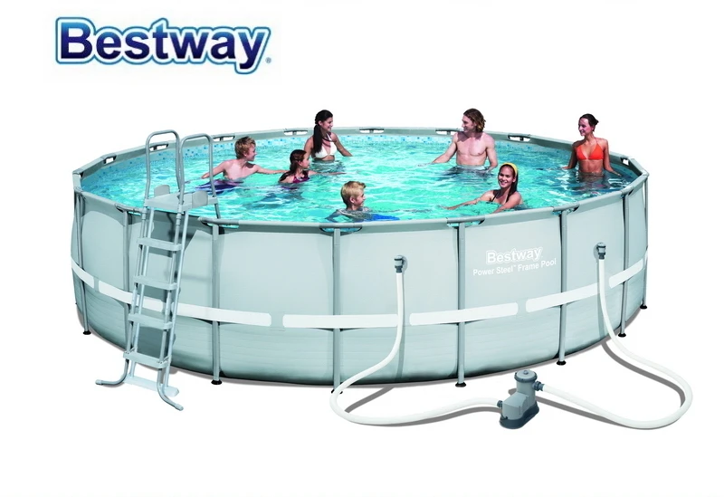 

56427 Bestway 549x132cm Power Steel Frame Pool Set 18'*52" Round Frame Swimming Pool+Filter,Ladder,Mat,Cover Above Ground Pool