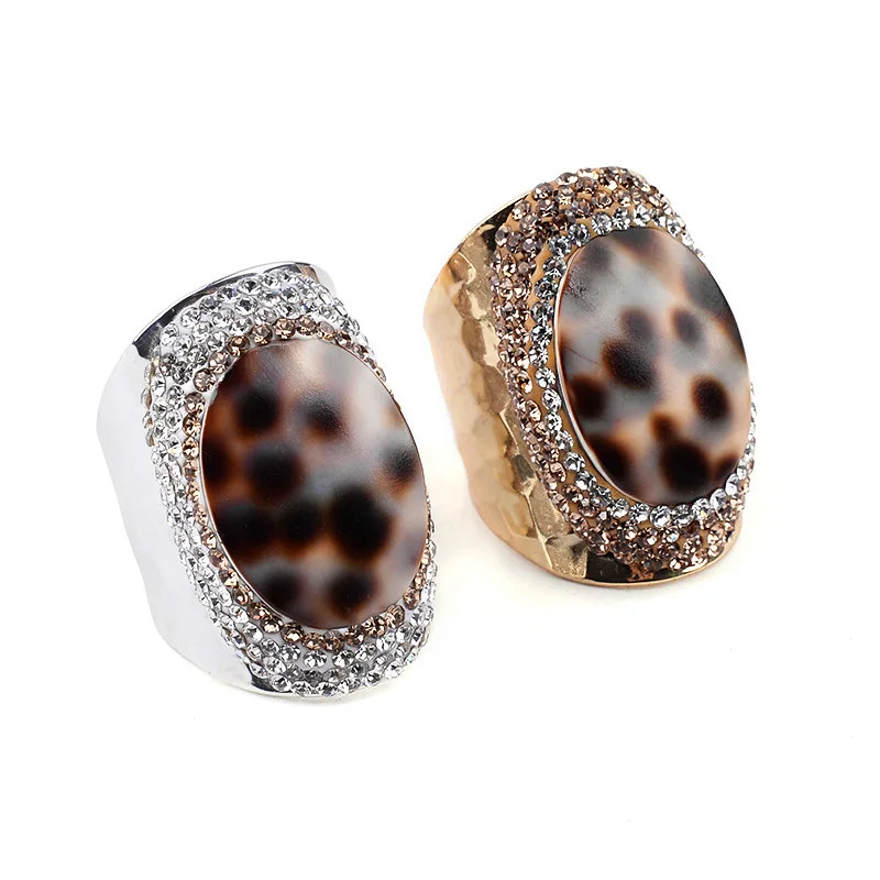 BOJIU трендовые большие леопардовые кольца ракушки для женщин регулируемые Модные женские серебряные золотые медные кольца Femme ювелирные изделия лучший подарок RI038