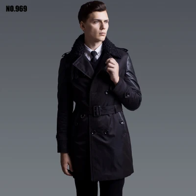 CHAOJUE Мужская стеганая куртка средней длины, теплая толстая верхняя одежда, хлопковое Стеганое пальто, Модный меховой воротник, лоскутные мужские парки - Цвет: Черный