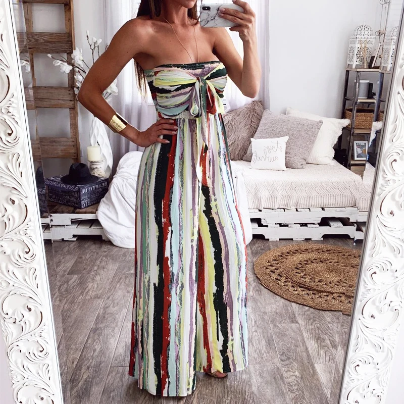 

Wrapped chest bow bodysuit women jumpsuit Summer print overalls ladies jumpsuit High waist loose female rompers womens jumpsuit