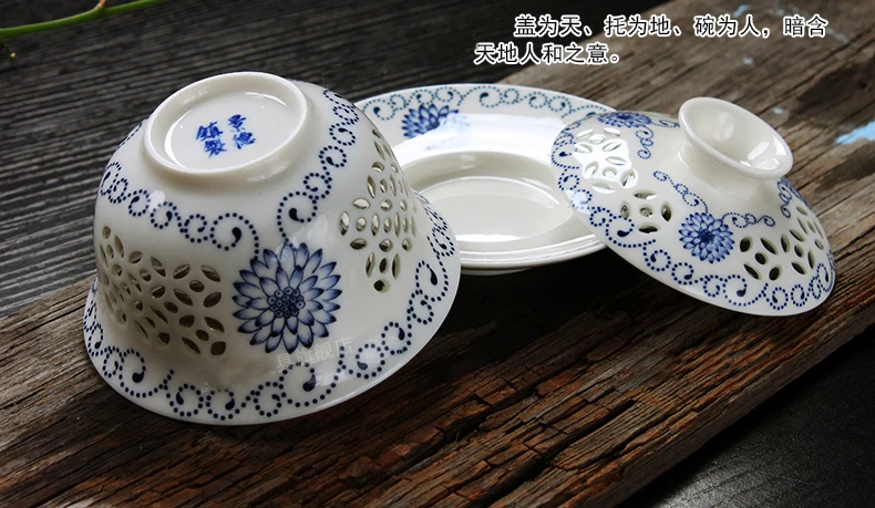 Exquisite Tea Set Bone China,Kung fu tea set,Travel Ceramic Tea Set,One Gaiwan 120 ml & Two cups