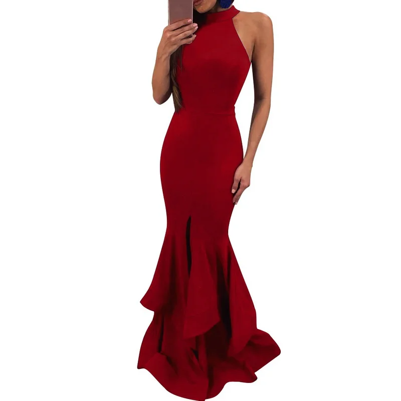 

U-SWEAR Autumn Winter Lotus Leaf Dress European and American Women's Sleeveless Dresshigh Grade Sexy Dress Vestidos De Fiesta