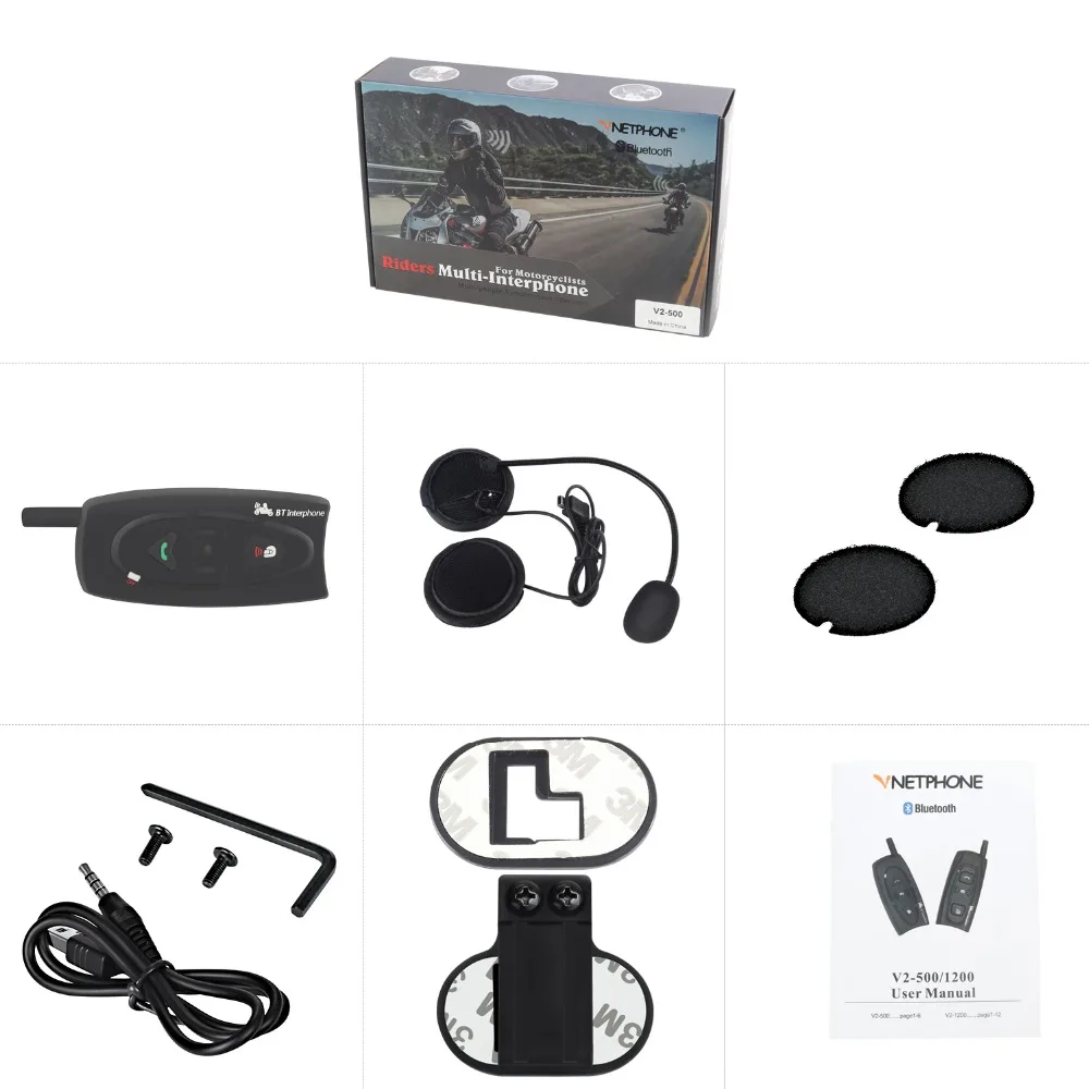 500M V2 Motorcycle Moto Bluetooth Headset Ski Snowmobile Helmet