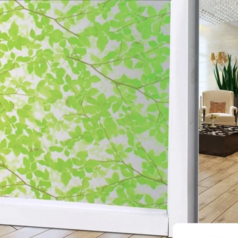 

New Green leaf window film frosted glass balcony doors and windows anti-static stickers opaque sun shade window stickers 200cm